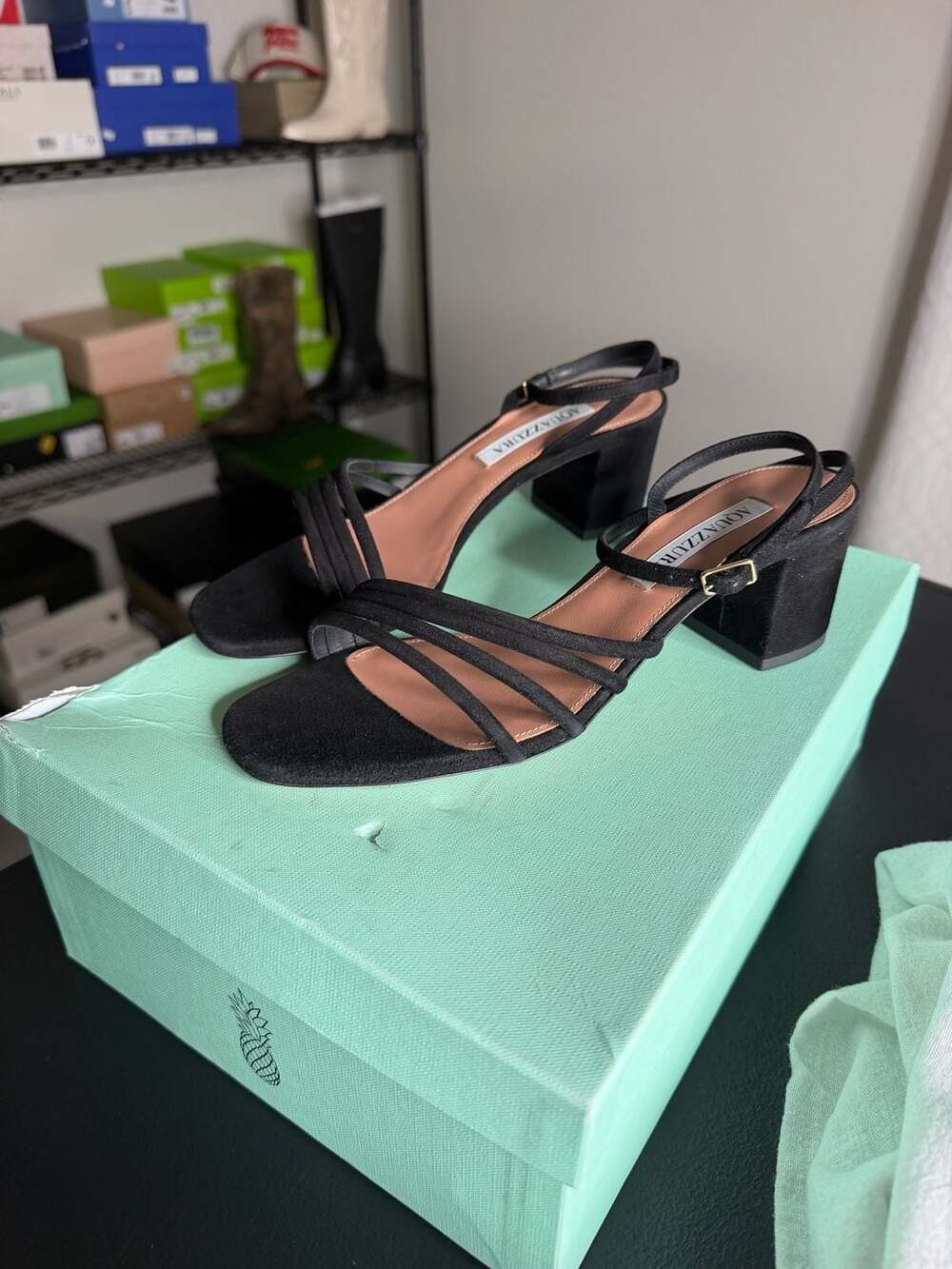 Sandal 50 Black Suede Strappy Heels EU 37.5 US 7.5 Retail $935